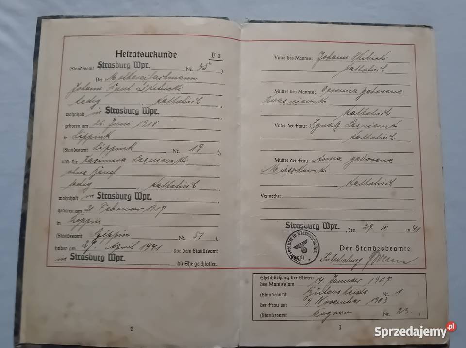 Urkundenbuch książka meldunkowa Strasburg Wpr Koźminek