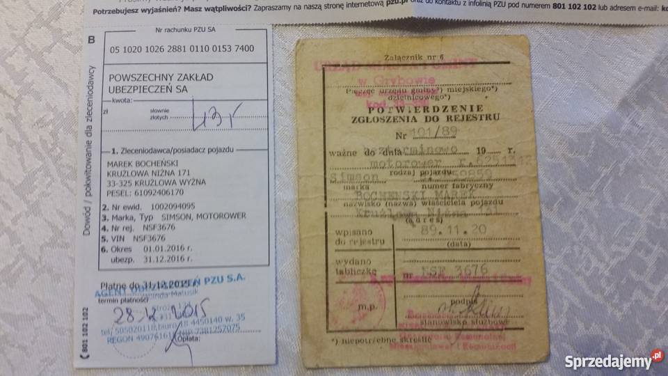 Simson S51 dokumenty rama Nowy Sącz