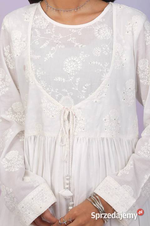 Biała orientalna sukienka XL 42 bawełna haft Rozkloszowana  Szczecin