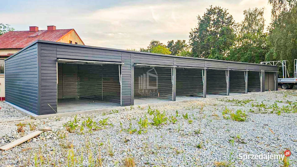 Rząd garaży 24x55m 7x brama uchylna antyracyt Przasnysz