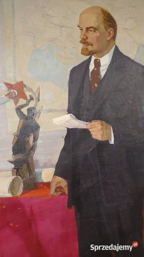 Duże płótno socrealizm Lenin Malarstwo Poznań
