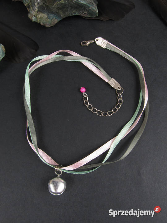 Naszyjnik choker z miętowej i różowej wstążki z Katowice