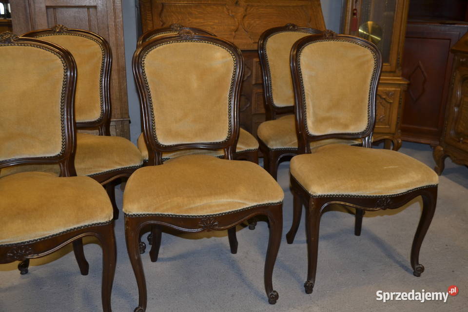 krzesła ludwikowskie ramy ciemny orzech welur