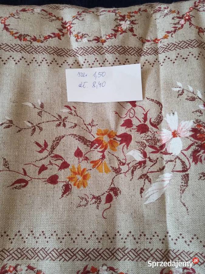 Duży kupon materiału 150x 840 LEN nadruk PRL śląskie Tychy