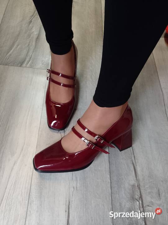 4142 Bordowe Burgundowe czółenka wieczorowe z Kraków