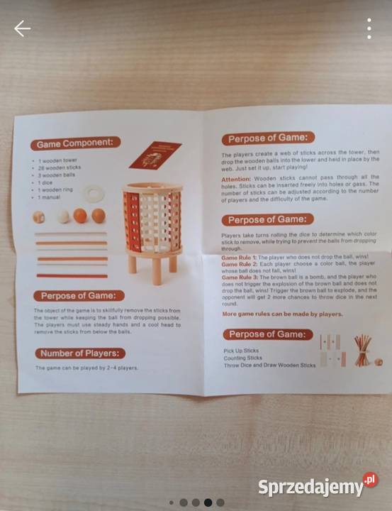 Drewniana gra zręcznościowa Wooden Kerplunk Ligota Bialska sprzedam