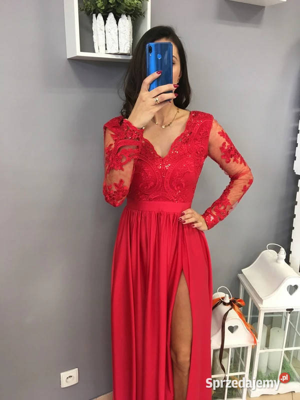szybka wyprzedaż koronkowa czerwona sukienka 38 śląskie Sosnowiec