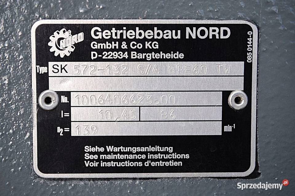 Motoreduktor 55kw 139obrmin NORD z HAMULCEM Pozostałe Kargowa