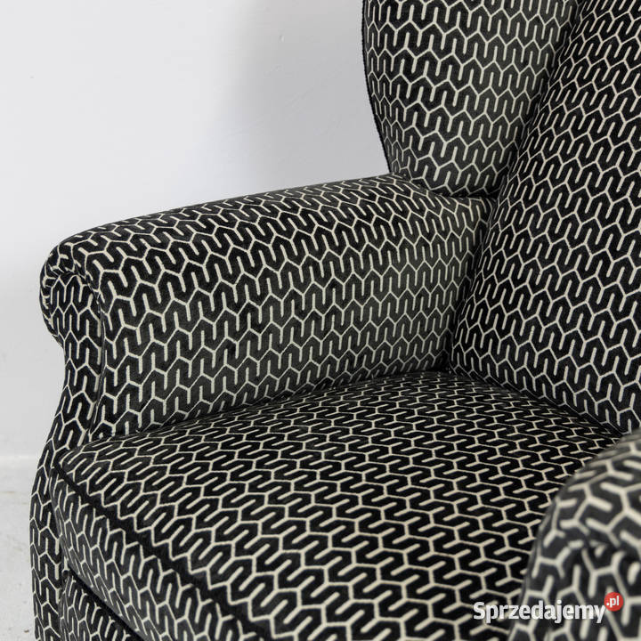 Klubowy fotel uszak z podnóżkiem lata 30 Polska Swarzędz