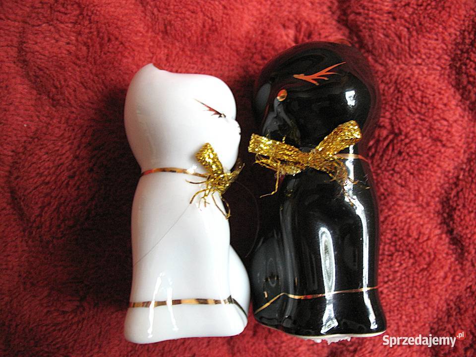 Kot para biel i czerń figurka porcelana 7 i 6 x