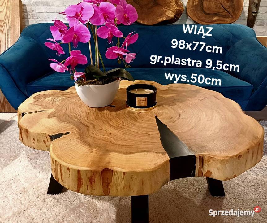 Stolik kawowy 98x77 PIĘKNY LIVE EDGE plaster Śrem sprzedam