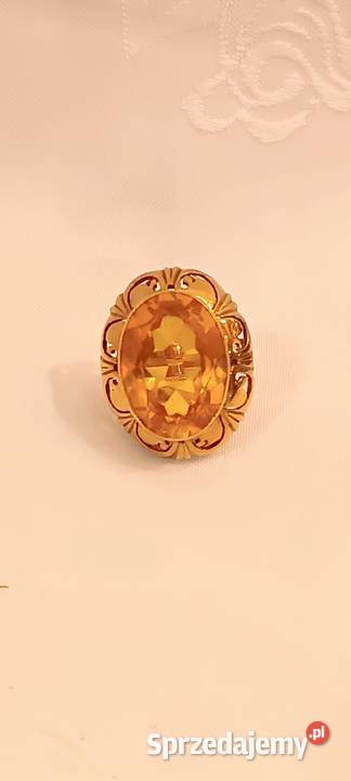 Złoty Pierścionek z Żółtym Szafirem Syntetycznym złoto Kraków sprzedam