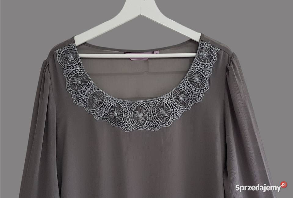 Damska elegancka bluzka szara długim rękawem