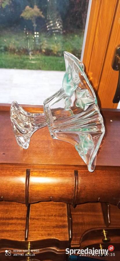 Patera na nodze liście zieloneszkło kryształowe Gdańsk