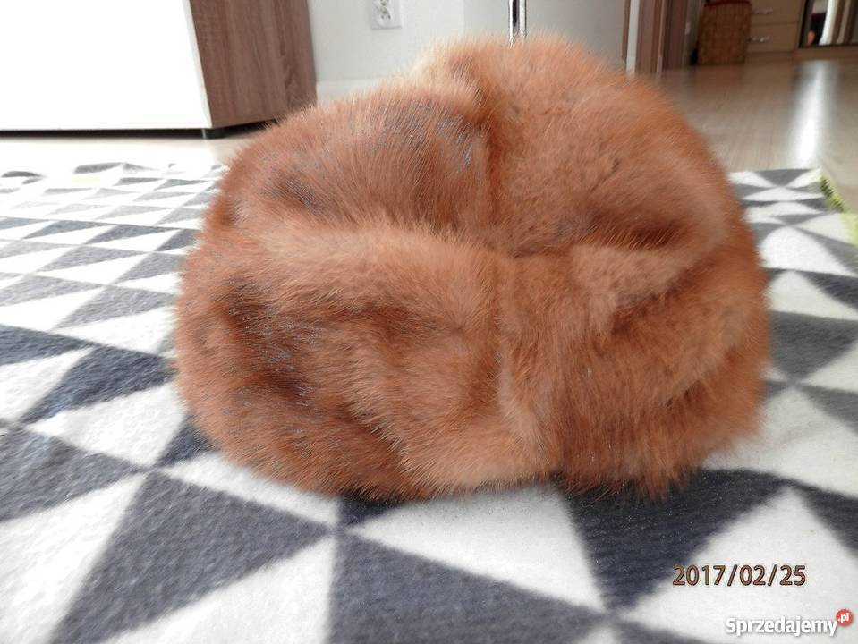 Czapka Zimowa Toczek z Norek Beżowy Futro Dla kobiet Łomża