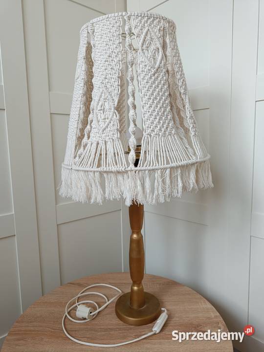 LAMPA stojąca nocna Abażur z makramy kremowy Wys podkarpackie