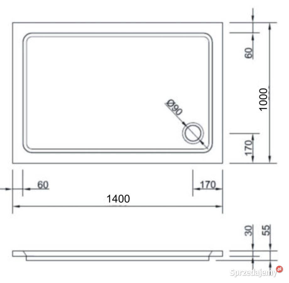 Brodzik prostokątny 140x100 akrylowy kompletny z Szczecin sprzedam