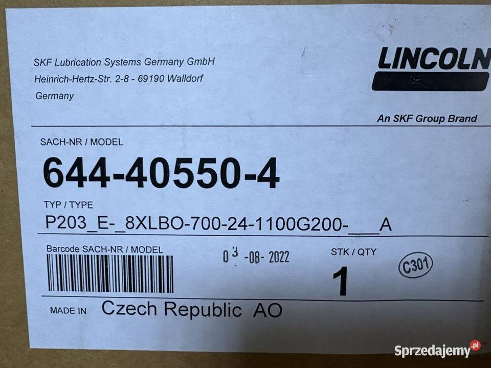 SKF Lincoln 644405504 Lubrication Pump Warszawa