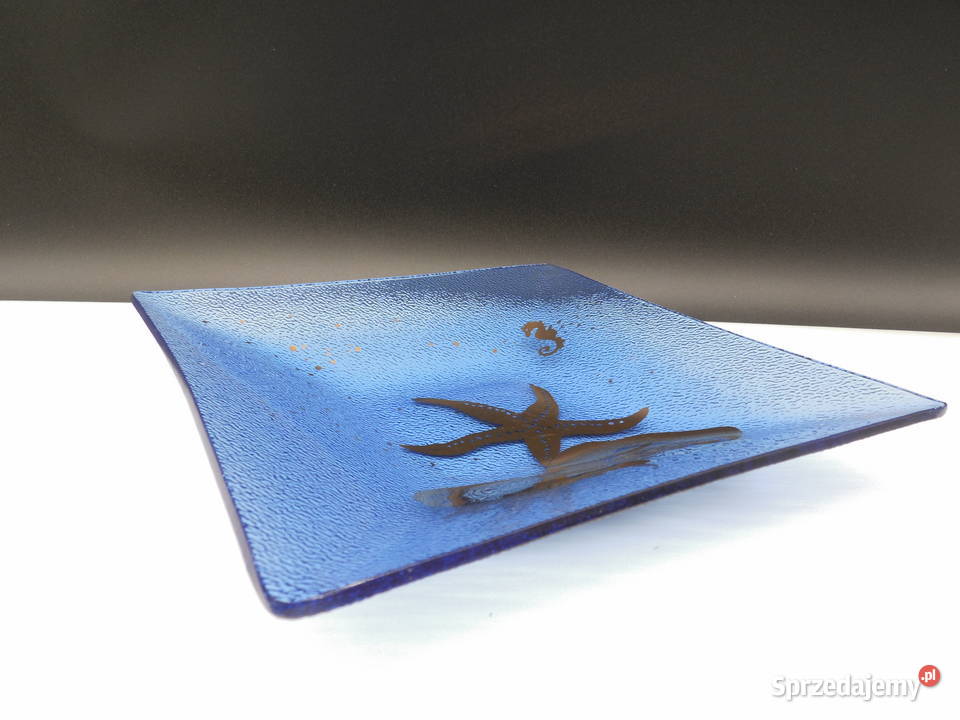 Szklany Talerz Dekoracyjny Motyw Morski Porcelana i szkło Raszków