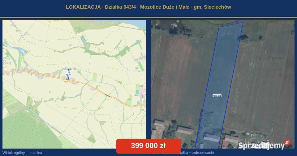 Działka siedliskowa z domem 130 ha Mozolice Duże