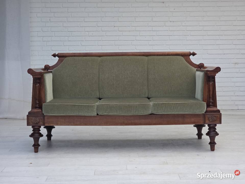 Duńska sofa lata 30 XX w welur drewno jesionowe 91cm Poznań