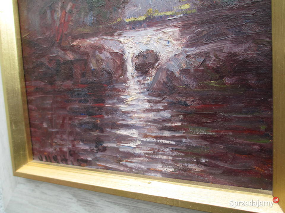 Obraz olejny Pejzaż Szwecja lata 60 Lublin