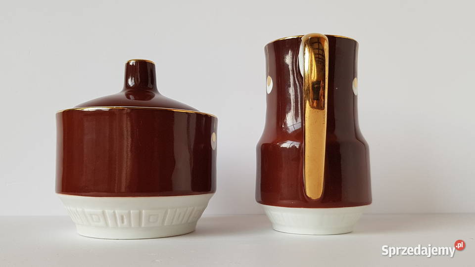 Porcelanowy mlecznik i cukiernica fason Ada Dąbrowa Górnicza