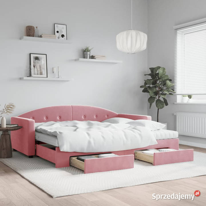Sofa rozsuwana z szufladami różowa aksamit Warszawa