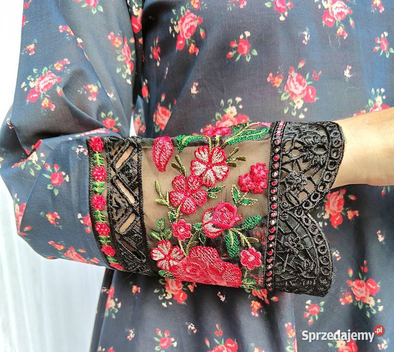 Komplet długa sukienka maxi spodnie M 38 bawełna czerwony Szczecin