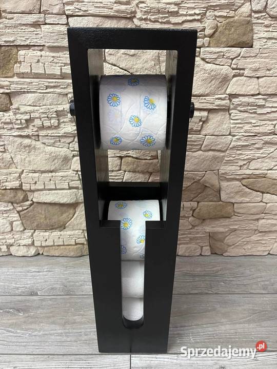 Stojak drewniany na papier toaletowy czarny mat