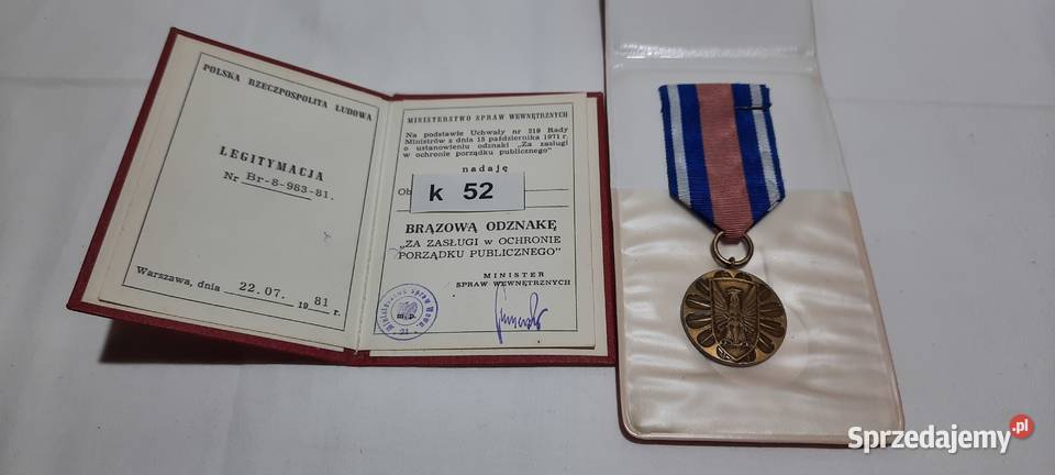 Medal ochronę porządku publicznego k52 Warszawa sprzedam