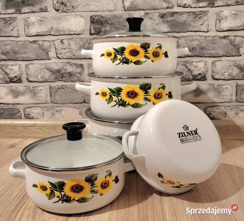 Garnki białe emaliowe w różnych wzorach Kraków