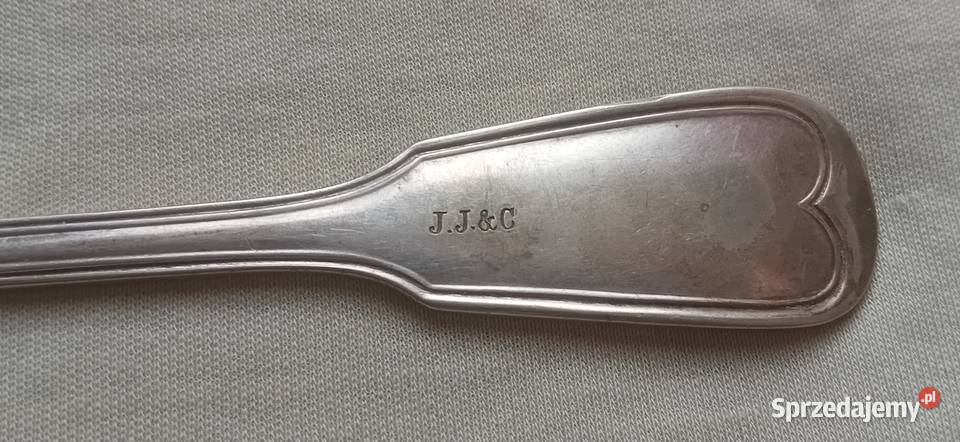 Platerowany secesyjny widelec JJC z monogramem Koźminek