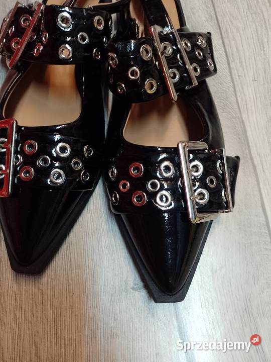 4041 Czarne baleriny wieczorowe z odkrytą piętą Balerinki Kraków