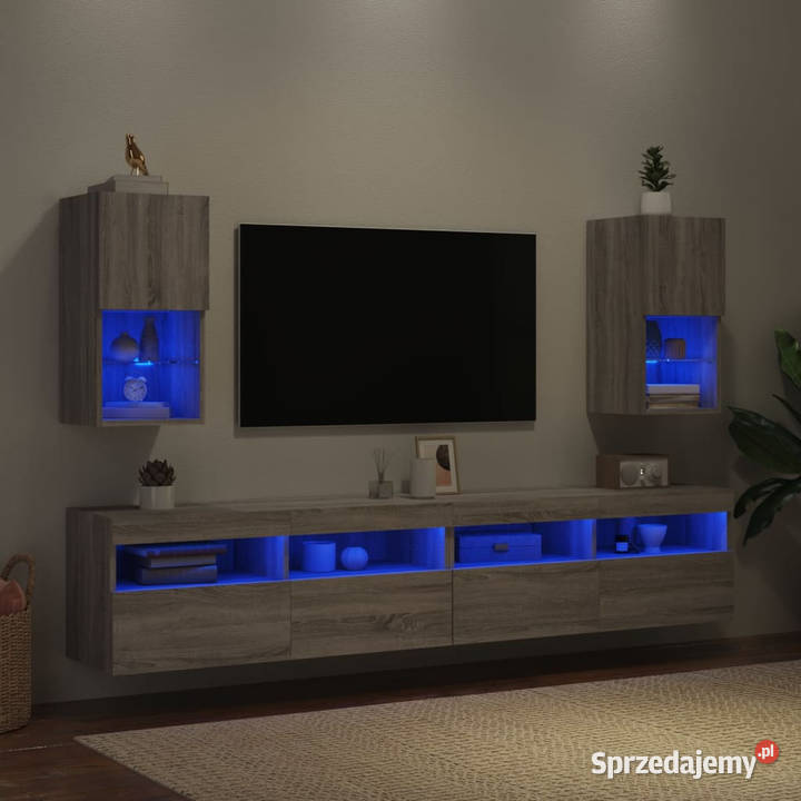 Szafki pod TV z LED 2 szary dąb sonoma 305x30x60 RTV