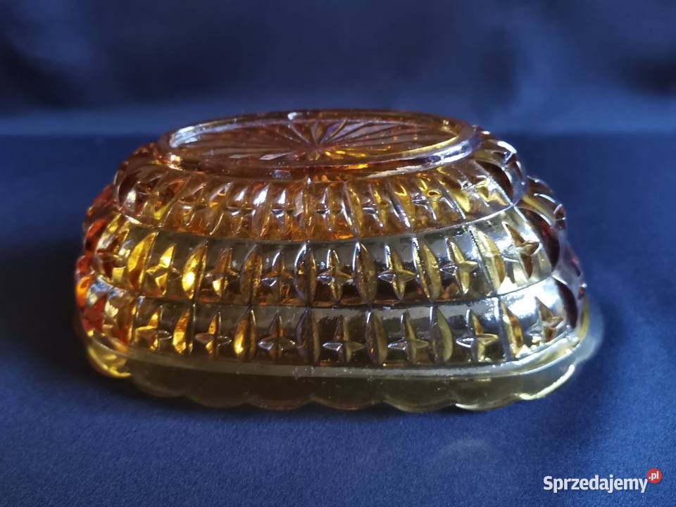 Stara miodowa miseczka gondola szkło Art Deco Porcelana i szkło Siemianowice Śląskie