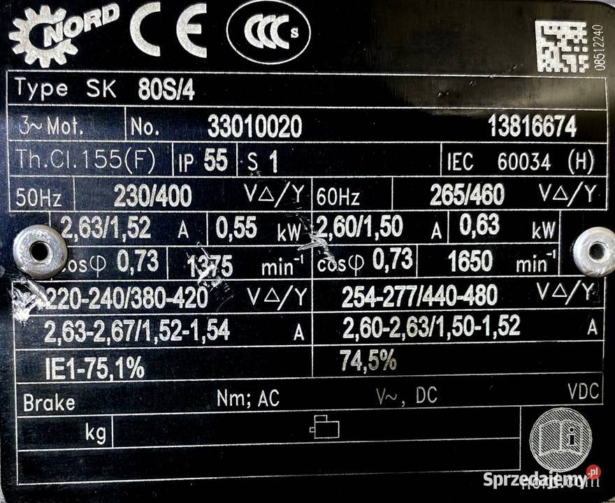 motoreduktor przekładnia 055kW 92obr 3fazowy kujawsko-pomorskie Pigża sprzedam