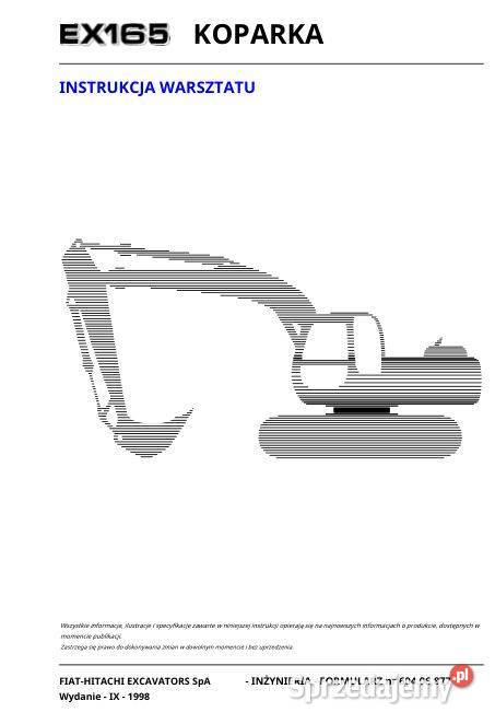 Hitachi EX165 koparka instrukcja naprawy świętokrzyskie Kielce