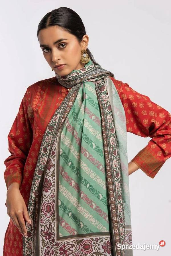 Duża chusta szal dupatta mięta kwiaty bawełna Szczecin