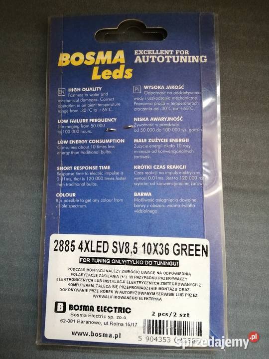 Żarówki LED C5W zielone BOSMA żarówki Opole Lubelskie