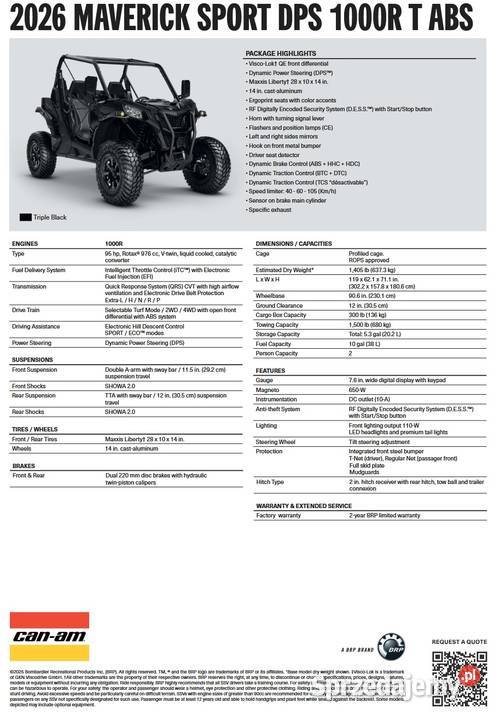 CanAm Maverick Sport DPS T ABS 1000R Triple Nowy Sącz