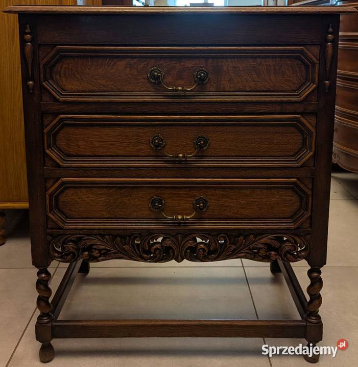 Piękna ciemna dębowa bogato zdobiona komoda Dąbrowa Górnicza