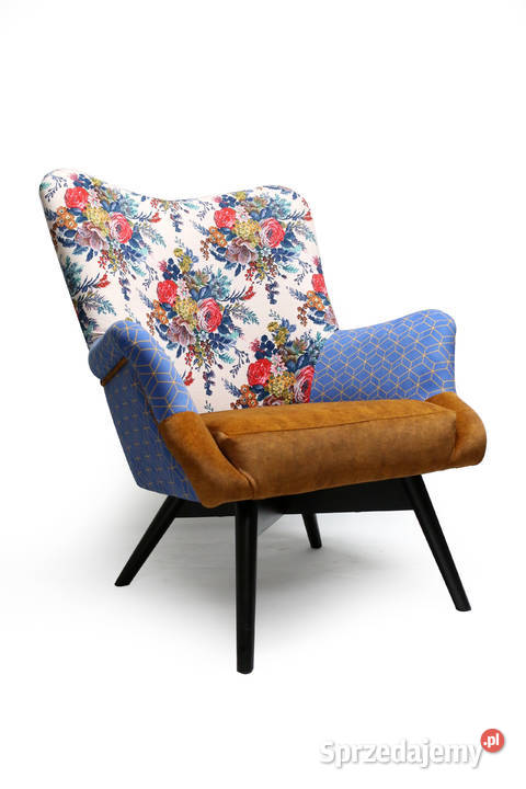 Fotel Patchwork Kolorowy w Kwiaty Dekoracyjny