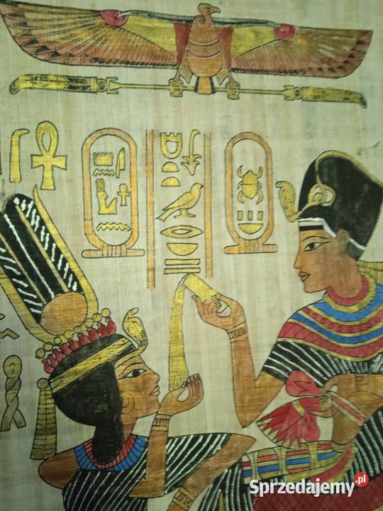 DUŻY ORYGINALNY OBRAZ MALOWANY NA PAPIRUSIE Malarstwo Piła