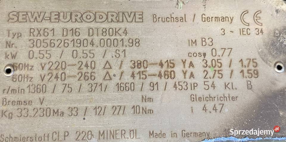 motoreduktor przekładnia 055kW 75371obr 3fazowy Pigża