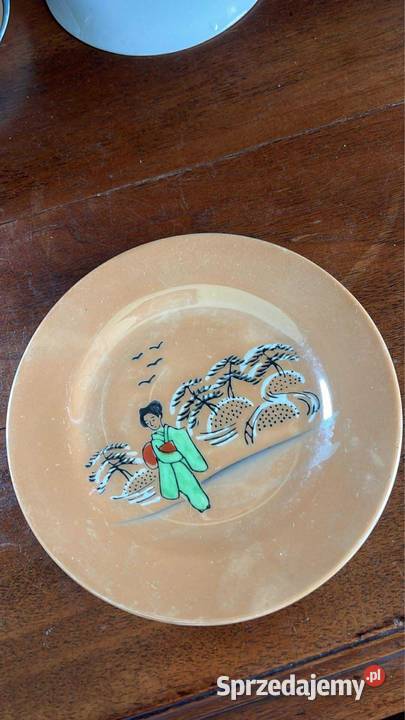 Talerzyk japoński z gejszą Opalizowana porcelana Gdańsk