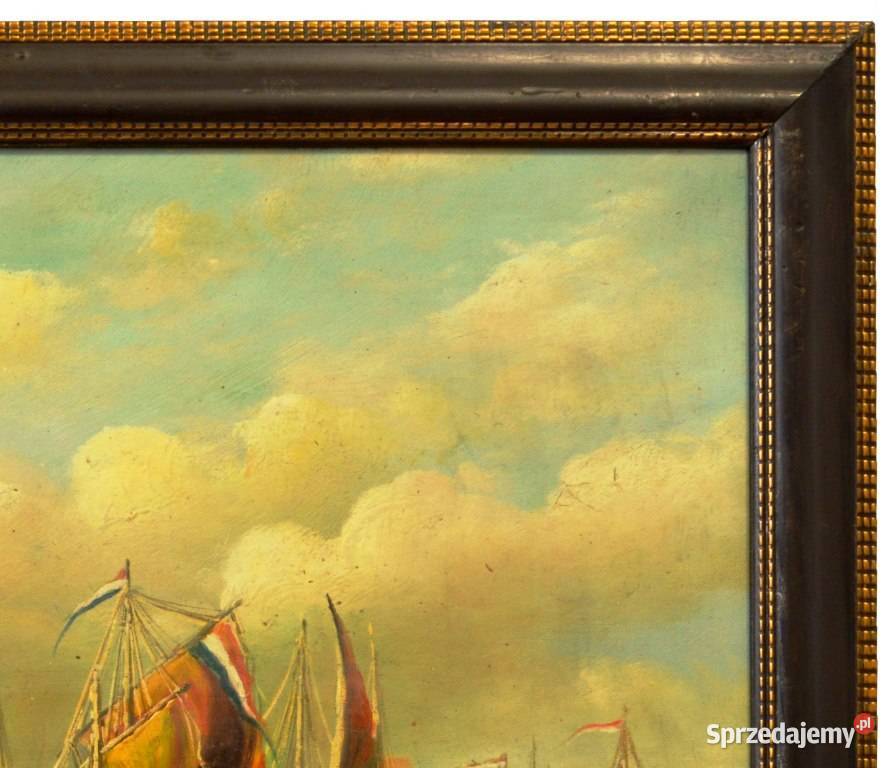 Duży obraz olejny na płycie Połów w Porcie wym mazowieckie Warszawa sprzedam