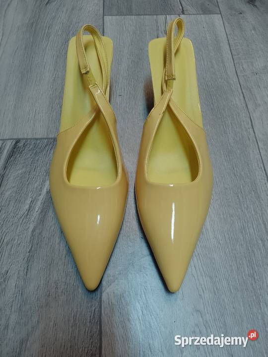 4243 Żółte czółenka wieczorowe z odkrytą piętą Czółenka Kraków