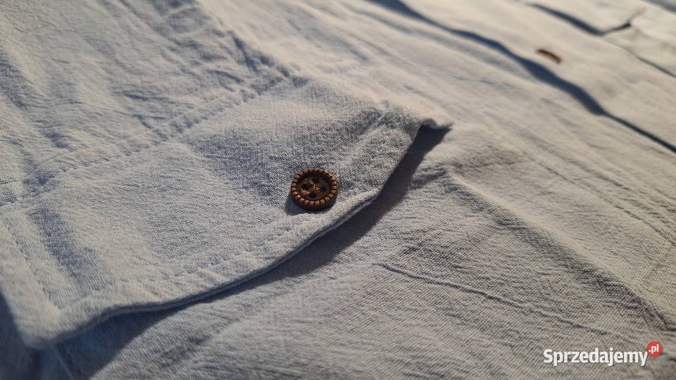 Męska lniana koszula blue casual henley krótki Legionowo