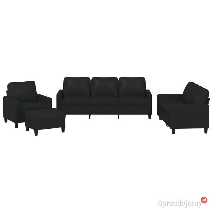 4osobowa sofa z poduszkami czarna sztuczna skóra